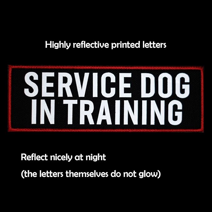 2 Pcs Reflective Service Dog in Training Patch Set with Hook and Loop Fastener, Embroidered Border with Printed Letters Patch for Dog Vest Harness (3.5 x 1.2 inches)