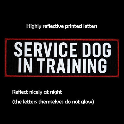 2 Pcs Reflective Service Dog in Training Patch Set with Hook and Loop Fastener, Embroidered Border with Printed Letters Patch for Dog Vest Harness (3.5 x 1.2 inches)