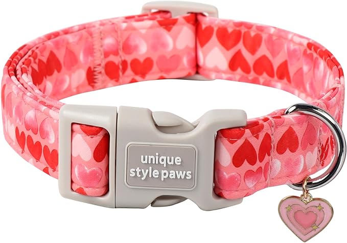 Unique style paws Valentine's Day Dog Collar Plastic Buckle Collar with Pendant Painting Love Heart Gift Wedding Small Medium Large Boys Girls Dogs