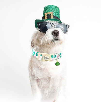 St Patrick's Day Dog Collar-Adjustable Cute Trefoil Pet Collars Cotton Clovers Holiday Puppy Collar Green Spring Necklace Gift for Large Dogs