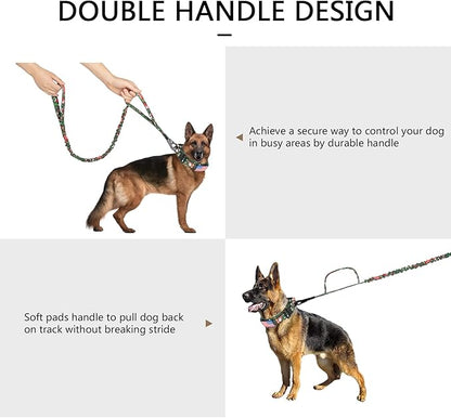 DAGANXI Tactical Dog Collar, Adjustable Military Training Nylon Dog Collar with Control Handle and Heavy Metal Buckle for Medium and Large Dogs, with Patches and Airtags Case (M, Christmas Green-Set)
