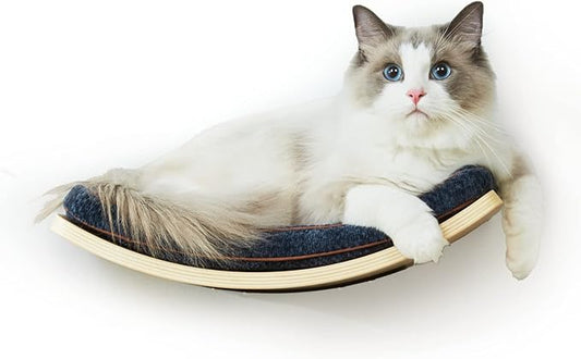LIORCE Cat Shelf with Comfortable Cushion - Curved Cat Shelves and Perches for Wall (Medium Size) - Wall Mounted Cats Furniture for Sleeping, Playing, Climbing, and Lounging