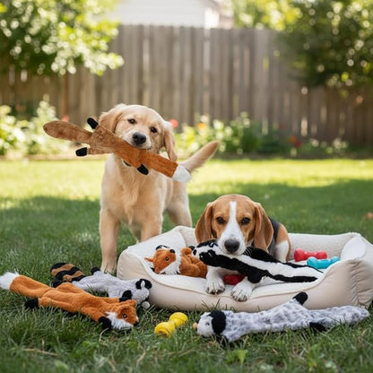 Plush Dog Squeaky Toys No Stuffing – Durable Crinkle Animal Chew Toys for Small Medium Dogs, Interactive Dog Tug Toys for Indoor Play and Training (5 Pack)