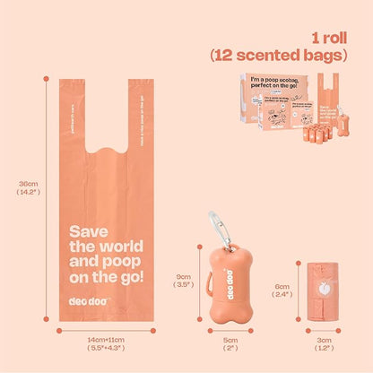 Dog Poop Bags with Handles 9 Rolls 108 Counts Big Sizes Leak Proof and Extra Thick Waste Bags Refill Rolls for Walking Small Medium Large Dogs Cats Litter With Holder Peach Scented