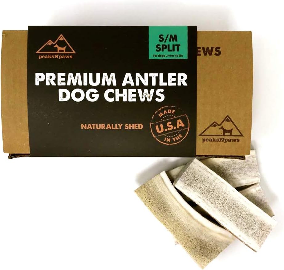 peaksNpaws Premium All-Natural Grade A Split Elk Antlers for Dogs – Naturally Shed in The Rocky Mountains – No Additives, No Preservatives - Healthy and Delicious Treat - Made in USA - S/M Split
