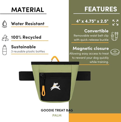 OllyDog Goodie Treat Bag, Dog Treat Pouch, Waist Belt Clip for Hands-Free Training, Magnetic Closure, Dog Training and Behavior Aids, Three Ways to Wear (Palm)