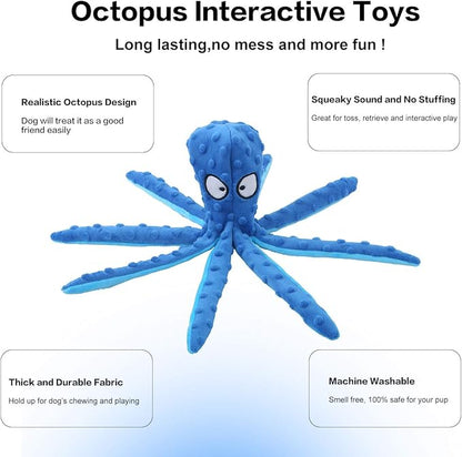 CPYOSN Dog Squeaky Toys Octopus - No Stuffing Crinkle Plush Dog Toys for Puppy Teething, Durable Interactive Chew Toys for Small, Medium and Large Dogs Training and Reduce Boredom, 2 Pack