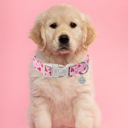 UP URARA PUP Valentine’s Day Dog Collar, Pink Heart Dog Collar with Quick Release, Valentine’s Day Gift Pet Collar for Puppy Girl Boy Dogs, Wedding Dog Collar