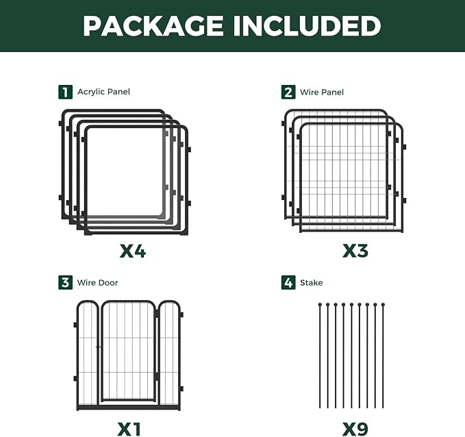 FXW Acrylic & Wire Mesh Indoor Dog Playpen, Heavy Duty 24 Inch 8 Panels Metal Dog Pen for Puppy and Small Dogs, Black│Patented