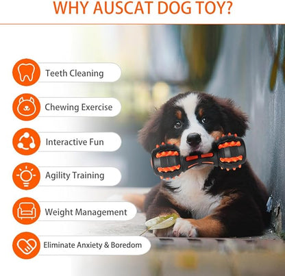 AUSCAT Teething Dog Toys, Durable Squeaky Dog Toys, Rubber Chew Toys for Dogs, Dumbbell Shape, Black