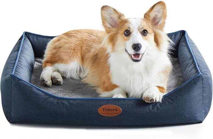 Tidore Orthopedic Dog Beds for Medium Dogs, Durable Egg Crate Foam Sofa Dog Bed wit Washable Removable Cover,Waterproof Lining,Pet Bed for Large Dogs (Navy Blue, 31.5" L x 25.2" W x 7" Th)