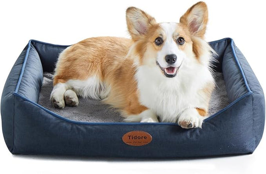 Tidore Orthopedic Dog Beds for Medium Dogs, Durable Egg Crate Foam Sofa Dog Bed wit Washable Removable Cover,Waterproof Lining,Pet Bed for Large Dogs (Navy Blue, 31.5" L x 25.2" W x 7" Th)