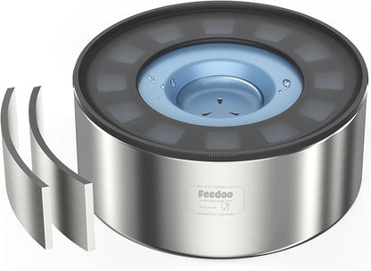 Feedoo 2L No Spill Water Bowl for Dogs, Double-Wall Stainless Steel with Splash-Proof Paws Lid and Floating Disk, Non-Slip Base, Easy to Clean Slow Water Feeder for Small Medium Dogs