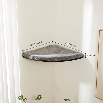 LIORCE Wall Mounted Corner Cat Bed - Cat Shelf with Comfortable Cushion - Minimalistic Cats Furniture for Indoor Cats - Climbing Perch for Wall, Walnut