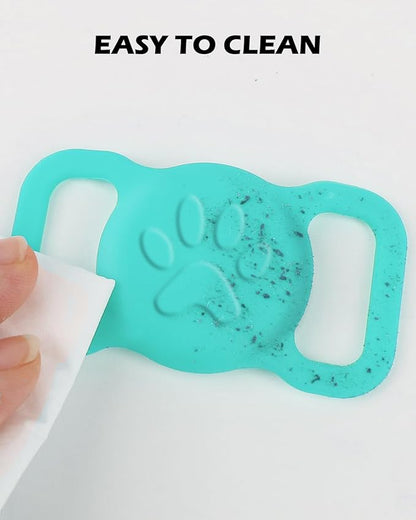 Dynmeow Dog Cat Collar Holder Compatible with Airtag, Anti-Lost Silcione Holder for 3/4-1" inch Wide Collar, Turquoise, M(1 Pack)