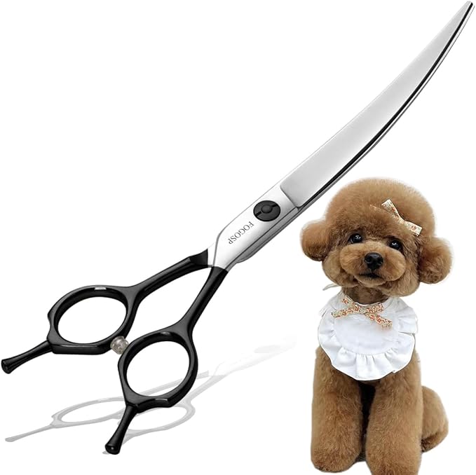 FOGOSP Curved Dog Grooming Scissors Professional 7" Grooming Shears for Dogs Pet Right Handed Groomer Japan 440C Stainless Steel (7 in Curved, Black)