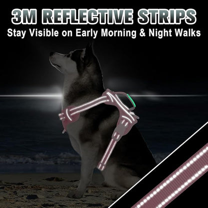 BARKBAY No Pull Dog Harness Large Reflective Dog Harness with Front Clip and Easy Control Handle for Walking Training Running with ID tag Pocket(Baby Pink,L)