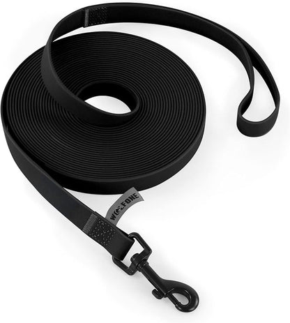 Wolfone 40ft Black Long Leash - Waterproof Training Dog Leash for Recall, Swimming, Camping, Beach, Hunting, Walking
