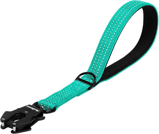PetBonus Heavy Duty Short Dog Leash, 12 Inch Nylon Traffic Leash with Quick Release Clip, Comfortable Padded Handle, Reflective Training Lead for Medium Large Dogs (Turquoise, 12")