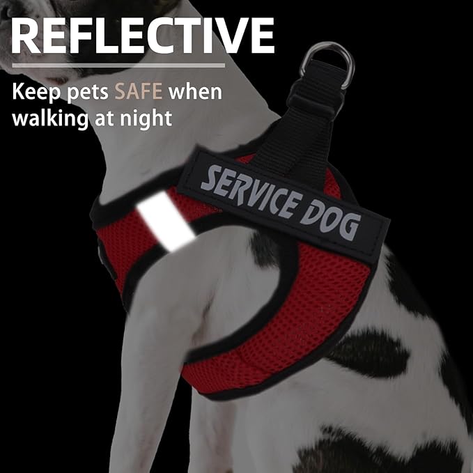 PUPTECK Service Dog Harness and Leash Set for Small Medium Dogs No Pull Step-in Soft Mesh Puppy with 2 Removable Patches Cat Vest Harnesses Reflective at Night, Red, S
