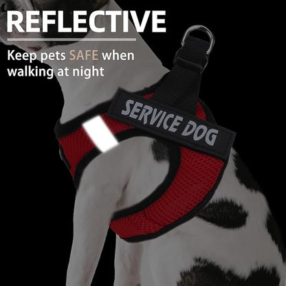 PUPTECK Service Dog Harness and Leash Set for Small Medium Dogs No Pull Step-in Soft Mesh Puppy with 2 Removable Patches Cat Vest Harnesses Reflective at Night, Red, M