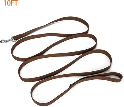 Siumouhoi Strong Durable Nylon Dog Training Leash, 1 Inch Wide Traction Rope, 6 ft 10ft 15ft Long, for Small and Medium Dog (Brown, 10 Feet)