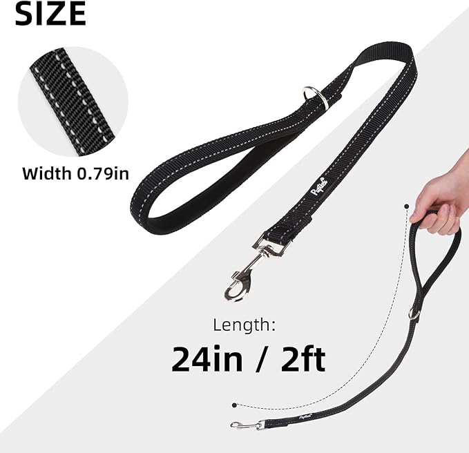 PUPTECK Reflective Dog Leash with Comfortable Padded Handle Durable Nylon Dog Lead for Small Medium and Large Dogs Cats Walking Running Training Outside, Black