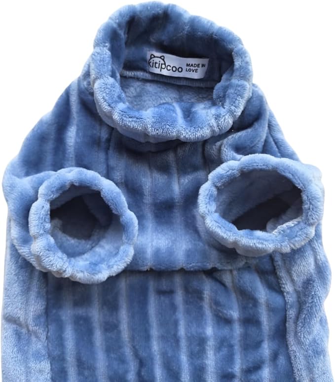 Turtleneck Sweater for Sphynx Cat Soft Coral Fleece Cat Clothes Thick Winter Warm Outfit Coat for Hairless Cats and Small Dogs Apparel with Sleeves (Blue, M (5-7 lbs))