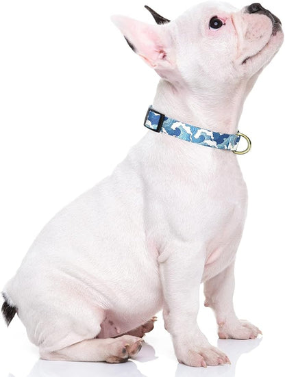 Rnivvi Dog Collar for Small Dogs, Cute Heavy Duty Adjustable Puppy Collar with Quick Release Buckle for Boy Girl & Female, Pet Accessories for Walking Running, S Length 3/4" Width, Japanese Style Wave