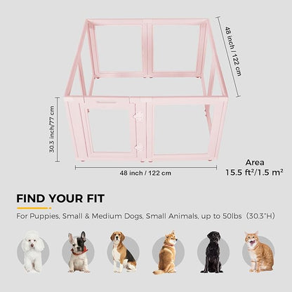 EVERFRONT Clear Acrylic Plastic Dog Playpen - Clear Dog Play Pen - Easy Assemble Acrylic Dog Playpen - Puppy Playpen, Cat Playpen, Small Animal Playpen, Dog Play Pen Indoors (Pink-30.3" H, 8PCS)