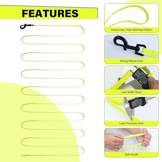 Waterproof Dog Leash 10ft, 16ft, 30ft, 50ft PVC Recall Long Line Dog Leash Beach Swimming Tracking Training Dogs Lead for Pet, Medium and Large Dogs