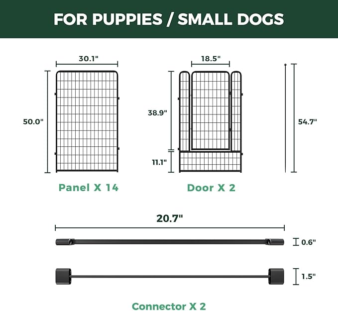 FXW Rollick Unleashed Dog Playpen for Indoor, Yard, RV Camping, 50 inch 16 Panels Dog Pen with Connectors (Pack of 2) for Large Dogs, Black│Patented
