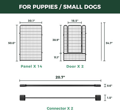 FXW Rollick Unleashed Dog Playpen for Indoor, Yard, RV Camping, 50 inch 16 Panels Dog Pen with Connectors (Pack of 2) for Large Dogs, Black│Patented