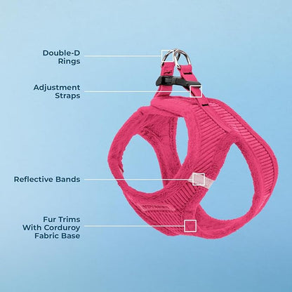 Best Pet Supplies - All Weather Plush, Reflective, No Pull Harness for Small, Medium Dogs, Cats - Secure with Hook & Loop Fastener, Buckle, Double D-Rings - Fuchsia Corduroy, M