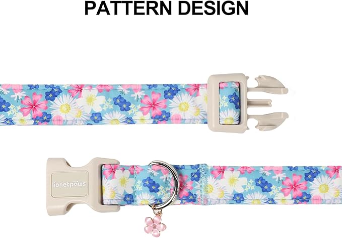 Lionet Paws Floral Dog Collar- Cute Spring Wildflowers Daisy Forget Me Not Dog Collars with Plastic Buckle, Light Adjustable Dog Collars for Small Medium Dogs