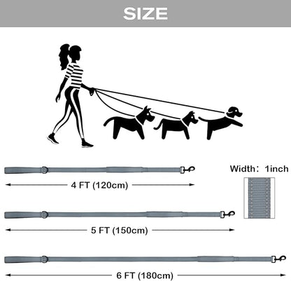 Joytale Dog Leash Heavy Duty for Large Dogs That Pull, Double Handle for Traffic Control, Double-Sided Reflective Leashes for Large Medium Dogs Night Safety, 6FT, Gray