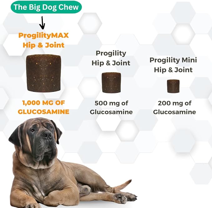 Progility Maximum Strength Hip & Joint Supplement for Large Dogs – Daily Mobility & Joint Support with Eggshell Membrane, Glucosamine, Chondroitin, & MSM, Soft Chews (60 Count)