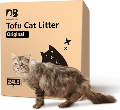 DI BI GRAMAS Cat Litter 24LB/4 Packs Dust-Free Clumping Tofu Cat Litter Quickly Absorb Odors Toilet Can Flush Into The Toilet Pure Natural tofu cat Litter (Original Flavor)
