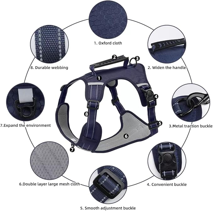 Dog Harness No Pull Adjustable Reflective,for Medium and Large Small Dog with Leash 59.06in (Dark Blue, XS)