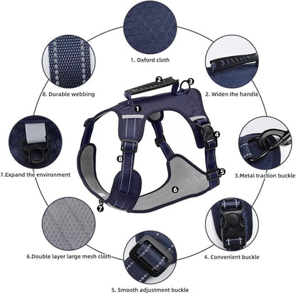 Dog Harness No Pull Adjustable Reflective,for Medium and Large Small Dog with Leash 59.06in (Dark Blue, XS)