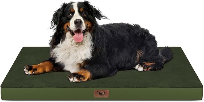 Tail Stories Orthopedic Dog Crate Bed for Extra Large Dogs, XXL Waterproof Comfort Pet Bed with Egg Crate Foam 47x29 Inch, Removable Oxford Cover, Olive Green
