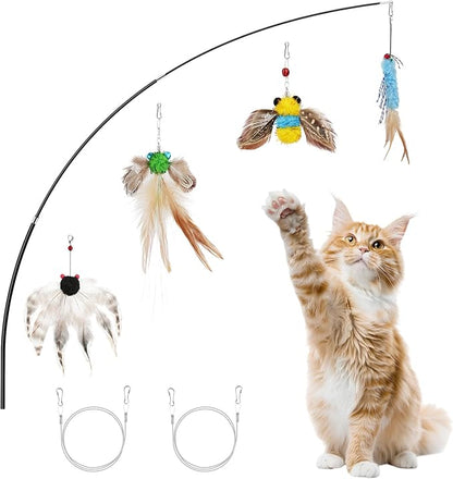 VavoPaw Interactive Cat Toys for Indoor Cats, Retractable Cat Wand Toy with 4 Feather Toy Refills, Kitten Toys Teaser Wand for Bored Indoor Adult Cats and Kittens