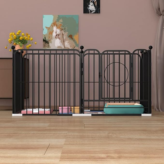PEIPOOS Dog Panel Pet Playpen Pen Bunny Fence Indoor Outdoor Fence Playpen Heavy Duty Exercise Pen Dog Crate Cage Kennel (55" L x 27.5" W x 31.5" H) (Black)