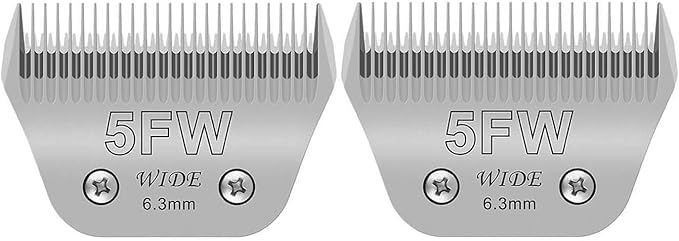 Audoc Wide Blades for Dog Grooming Blades Compatible with Andis,Oster A5,Wahl km10 Dog Clippers Stainless Steel Blades Blades for Animal Dog,Cat,Horse, (#5FW(6.3mm)/2PCS)