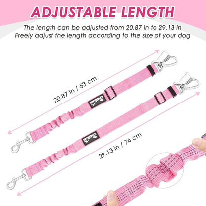 SlowTon Dog Seatbelt, 2 Pack Dog Seat Belt Car Leash Adjustable Elastic Bungee Buffer Heavy Duty Nylon Reflective Pet Safety Tether Connect to Dog Harness for Travel Riding in Vehicle (Daul Clip, PI)
