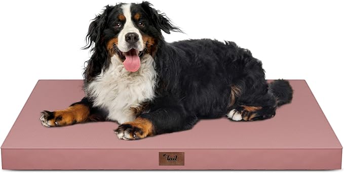 Tail Stories Outdoor Extra Large Dog Crate Bed, XXL Waterproof Dog Bed for Giant Breeds Dogs, 47x29 Inch Orthopedic Egg Crate Foam Pet Mat with Removable Cooling Cover, Pink