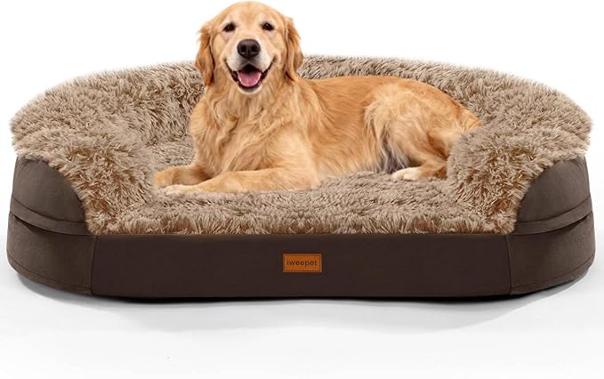 iweepet Orthopedic Dog Beds for Extra Large Dogs, 44" x32.6" x7.6" Supportive Dog Sofa Bed with 28D Egg-Crate Foam, Removable Washable Cover, Waterproof Lining, for Puppy,Senior,Sick,Brown