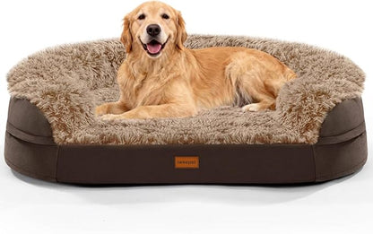 iweepet Orthopedic Dog Beds for Extra Large Dogs, 44" x32.6" x7.6" Supportive Dog Sofa Bed with 28D Egg-Crate Foam, Removable Washable Cover, Waterproof Lining, for Puppy,Senior,Sick,Brown