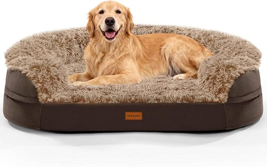 iweepet Orthopedic Dog Beds for Extra Large Dogs, 44" x32.6" x7.6" Supportive Dog Sofa Bed with 28D Egg-Crate Foam, Removable Washable Cover, Waterproof Lining, for Puppy,Senior,Sick,Brown