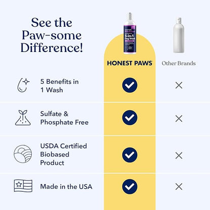 Honest Paws Dog Shampoo and Conditioner - Premium Dog Wash for Allergies and Dry, Itchy, Moisturizing for Sensitive Skin - Sulfate Free, Plant Based, All Natural - Oatmeal & Lavender - 16 Fl Oz